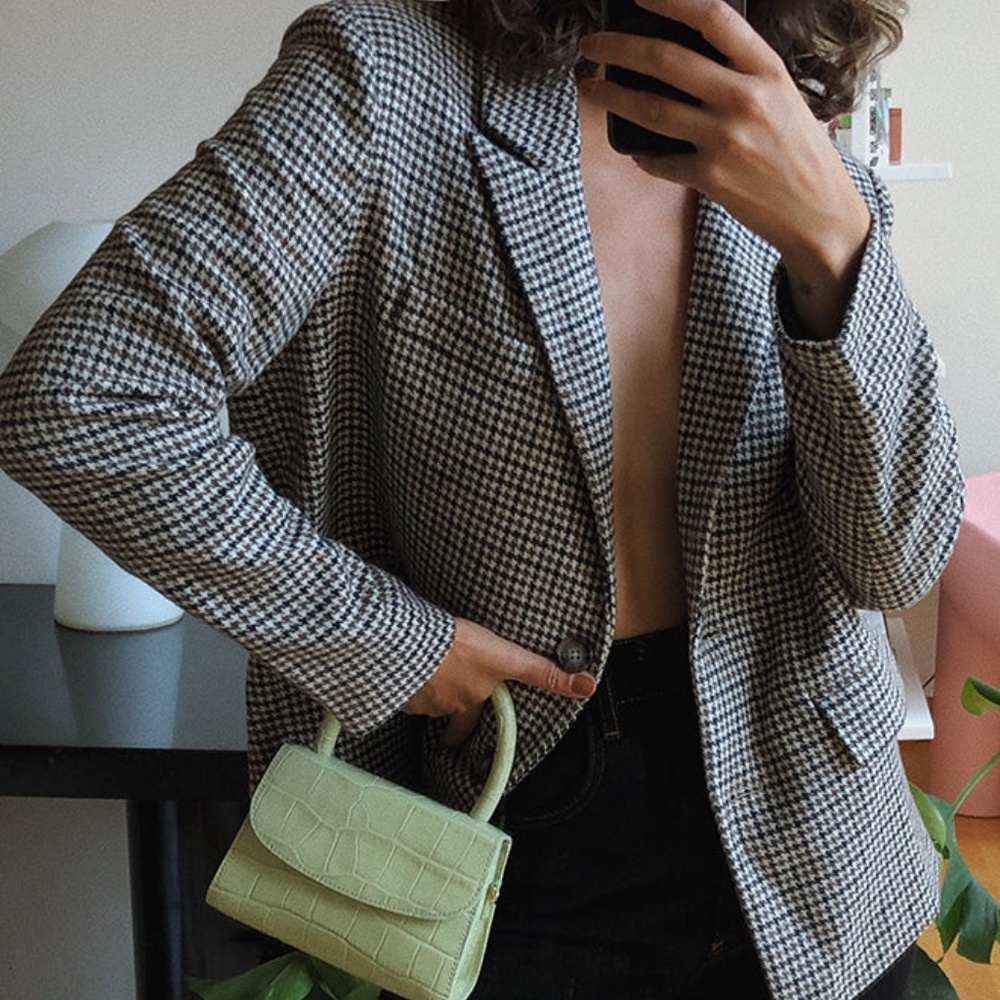 Petite Studio Oversized Brown and Black Plaid Bennet Blazer Size Small S